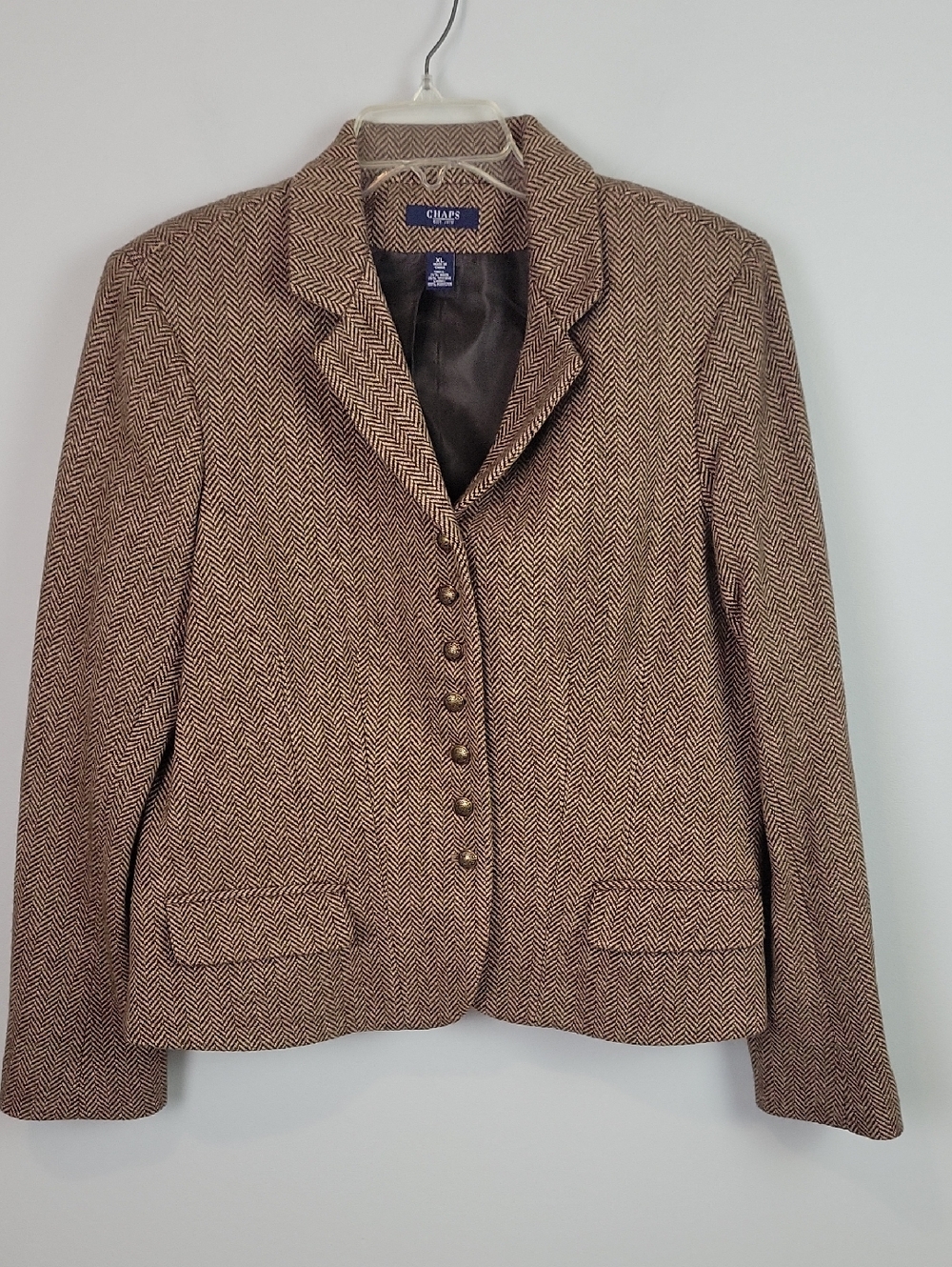 Chaps brown herringbone equestrian tweed blazer XL